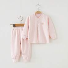 Conjunto de ropa de otoño para bebé, conjunto de ropa interior térmica de algodón puro para primavera y otoño, conjunto de ropa interior cálida para niños, ropa de bebé, pijamas de otoño e invierno. - Rosa - Ver 8