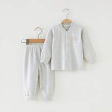 Conjunto de ropa de otoño para bebé, conjunto de ropa interior térmica de algodón puro para primavera y otoño, conjunto de ropa interior cálida para niños, ropa de bebé, pijamas de otoño e invierno. - Rosa - Ver 10