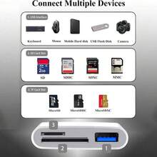 3合1 USB/OTG 讀卡機 高速數據傳輸 公對母 儲存卡讀卡器 適用手機/相機/電腦 相容 iPhone 17/16/15/14/13/12/11/XS/XR/X/8/7 系列 即插即用 無需 App - 白色 - 查看 2