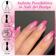 FOUR LILY 1 Bottle Bright Pink Fluorescent Reflective Glitter Gel Nail Polish, 10ml Fluorescent Shiny Glitter Dark Laser Gel Nail Polish, Suitable For Summer Nails, Semi-Permanent Soak-Off UV Gel Nail Polish, Nail Art DIY Home And Hair Salon - 玫瑰紅 - 查看 5