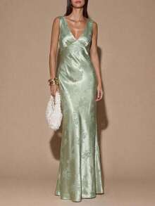 fsvsSHEIN  Vestido de tirantes con escote en V profundo y espalda descubierta, de unicolor amarillo/crema, de estilo minimalista y sexy, adecuado para fiestas, cócteles, ocasiones formales, dama de honor, cumpleaños, Navidad y casual de negociossdvs KE52 - Verde 2 - Ver 3