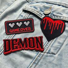 3 Pcs/Set Gothic Demon Game Over Embroidered Patches Set, Punk Rock Iron On Patches, Letters Sew On Applique For Denim Jacket Backpack DIY Decor - Multicolor - View 6