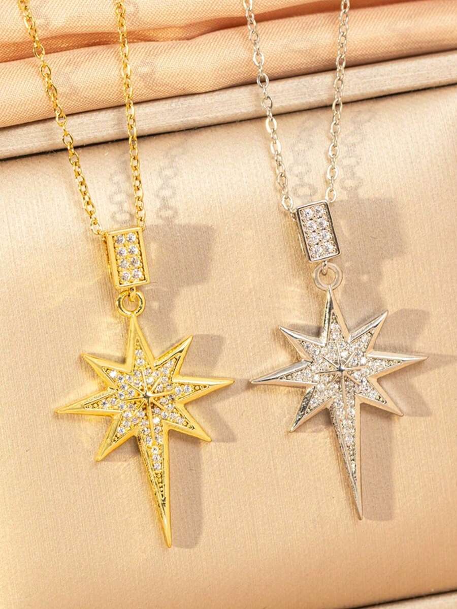 1pc Octagram Necklace For Women, Luxury Minimalist Personalized Clavicle Chain, Suitable For Daily Wear And Gifting, Birthday Present For Friends And Girlfriends - Multicolor - View 1