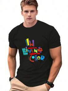 1 Men's Plus Size T-Shirt With Vibrant Graphic Print In Time Color, For Men And Women, Casual Wear, Urban Style, Fashion Top - 黑色 - 查看 2