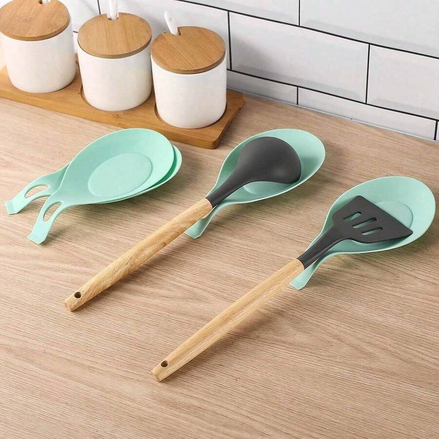 OBOVAY 矽膠湯匙架,爐灶廚房用具支架,高品質湯匙墊,檯面爐灶湯匙架,無需用電,易於清潔,耐熱湯匙架,廚房用具收納架,多功能收納 - 彩色 - 查看 1