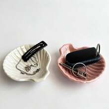 1pc Shell Jewelry Tray, Home Decor, Jewelry Storage, Small Accessories Organizer, Keys, Household Items - Pink - View 5