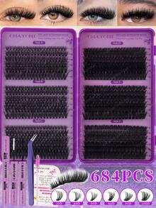 CMAYOME 648/684/720片 D捲度大容量DIY假睫毛套組，8-16mm 10D-150D 長效蓬鬆濃密睫毛簇，自然/華麗眼妝，適合初學者與日常使用，婚禮、旅行、派對、度假 - 彩色 - 查看 13