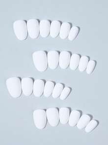 24 unhas postiças curtas ovais nude brilhantes com macaron candy branco, ajuste perfeito para unhas acrílicas falsas, adequadas para mulheres e raparigas, para uso diário DIY, trabalho, estudo e festas - Branco - Ver 4