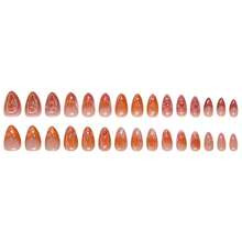 24Pcs Red Flower Press On Nails Medium Almond French Tip Fake Nails With 3D Gilding Rhinestones Design Spring Summer False Nails Full Cover Artificial Glue On Nails Handmade Stick On Nail For Women - 多色花卉 - 查看 7