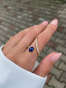 1枚优雅立方氧化锆戒指，适合女性佩戴，适合婚礼、订婚、周年纪念、派对、情人节礼物、送给妈妈的礼物、母亲节礼物。 - 金黃色+藍色 - 查看 5