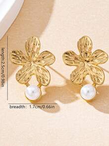 1 par de pendientes elegantes con diseño floral retro de moda para mujeres - Dorado - Ver 5