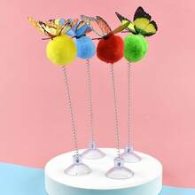 2pcs Random Color Premium Interactive Cat Toy Butterfly Spring-Loaded Suction Cup Teaser Wand, Durable Fabric For Interactive Self-Play, No Batteries Required, Suitable For All Breeds, Pet Entertainment Fun Design Battery-Free Cat Spring Ball Toys - Multicolor - View 3
