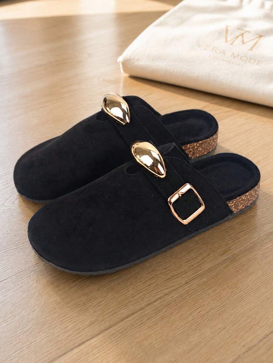 roulvxiang Nuovi sandali piatti, ciabatte casual slip-on, adatti per casa, vacanza, attività in acqua, con strass e glitter, zeppa platform, sandali piatti slip-on da donna - nero - Visualizzare 1