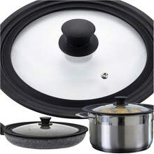Universal Silicone Lid Set 3 pcs with 3 in 1 Design Compatible with 18 cm, 20 cm and 22 cm Pots, Pans and Woks for Convenient Everyday Cooking, Heat Resistant Glass Lids with Flexible Silicone Edge Providing Fit and Better Heat Heat. Covers with Ergonomic Heat Resistant Handle, Dishwasher Universal Lids, Practical Cookware Accessory Set ideal for home kitchen, cooking, frying and everyday meal preparation - 黑色 - 查看 9