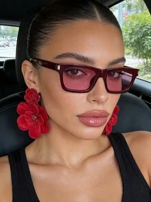 1 Pair Retro Burgundy Women's Fashion Glasses, Suitable For All Seasons, Street Style, Outdoor Driving - Red - View 2