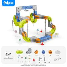 Magnetic Building Block Train Track Set - DIY Assembly Rail Toy With Magnetic Tracks, Educational STEM Toy For Kids - Multicolor - View 12