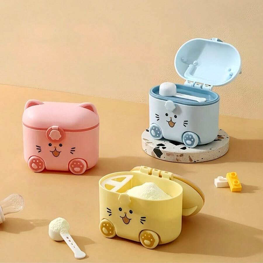 Portable Cute Baby Formula Dispenser, Milk Powder Storage Box With Scoop & Safety Lock, Travel Food & Snack Container For Toddlers - Multicolor - View 1