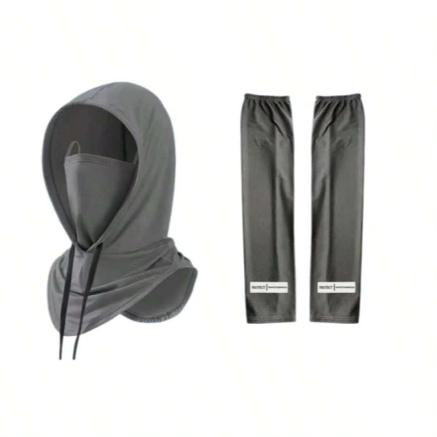 Ice Silk Sun Protection Face Mask & Arm Sleeves Set, Breathable Full Face Neck Cover For Cycling, Outdoor Activities