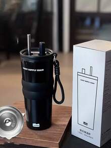 1件不鏽鋼吸管大容量保溫水瓶附茶濾，便攜車用咖啡杯，冷水瓶，316不鏽鋼水瓶，簡約時尚附便攜手柄與吊飾，方便外出、購物或旅行攜帶，適合戶外露營、運動、健身、騎行、徒步、飲水、野餐，亦可作為畢業禮物或返校季小禮物 - 彩色 - 查看 12