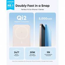 Anker Nano MagSafe Portable Charger, Ultra-Slim 5,000mAh Magnetic Wireless Charging Battery, Qi2 Certified 15W Max MagSafe-Compatible Power Bank, Ergonomic Design, For IPhone 17/16 Series, And More - 金的 - 查看 2