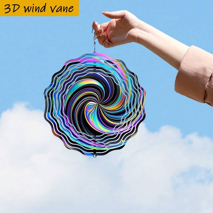 1pc 3D Colorful Swirl Shiny Dreamlike 25.5cm/10in*25.5cm/10in With Rotating Hook, 360° DIY Creative Wind Spinner Set, Wind Powered Rotation, Easy Installation, Suitable For Christmas, Halloween And Other Holiday Gifts