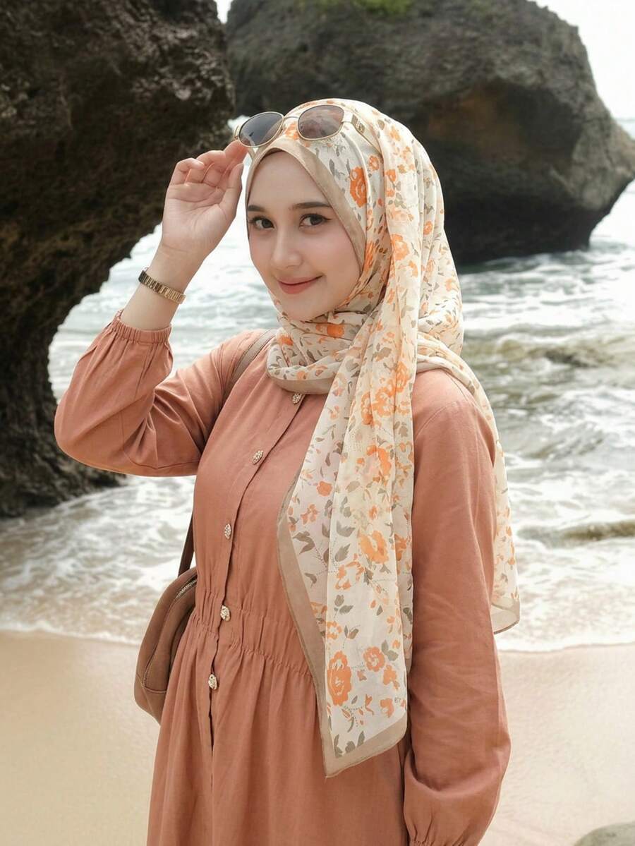 1 chiếc khăn trùm đầu Georgette in hoa mới dành cho nữ, nhẹ, mềm mại, thoáng khí, khăn dài thời trang in kỹ thuật số cao cấp, phù hợp cho các hoạt động hàng ngày, đi dạo, mua sắm, mọi mùa. - Nhiều màu - Xem 1