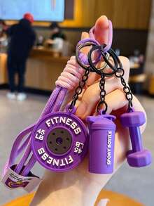 1pc Mini Fitness Barbell Keychain Pendants Couple Car Bag Backpack Decorations For Fitness Enthusiasts Gym Members Friends Gift - Multicolor - View 5