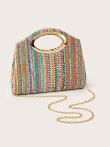 AIBBYDAR Women's Handbag Colorful Fashion Woven Tote Bag Holiday Beach Versatile Crossbody Bag Casual Minimalist Beach Vacation Essential - Multicolor - View 6