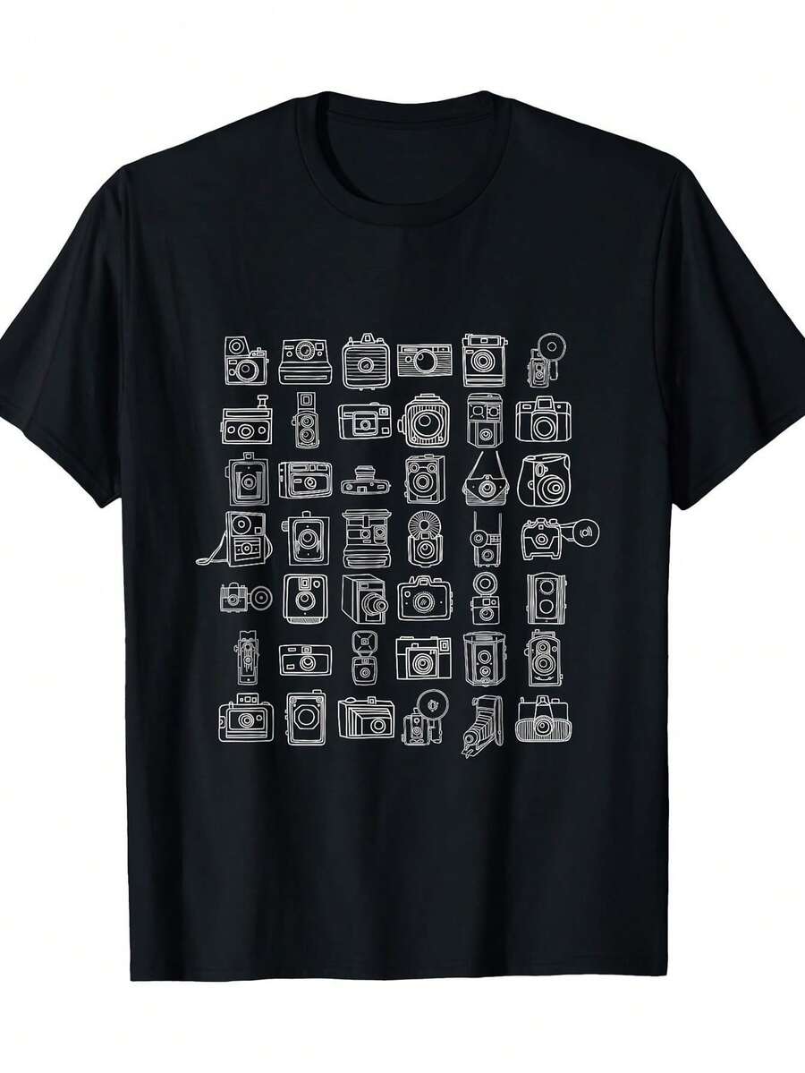 Camiseta de hombre con diseño de cámara vintage - Negro - Ver 1