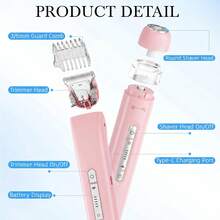2 In 1 Women Electric Razor & Bikini Trimmer, IPX7 Waterproof Wet Dry Shaver With Ceramic Sharp Blade, USB Rechargeable 400mAh Dual Head Hair Trimmer For Face, Underarm, Leg And Pubic Hair, Portable Personal Groomer, Gift For Men Women,Multiple Color - 淺粉色 - 查看 7