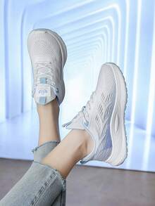 Women's Casual Sneakers, Breathable Mesh Upper, Soft Sole, Lace-Up Front Design, Fashionable And Versatile For Daily Wear - White - View 7