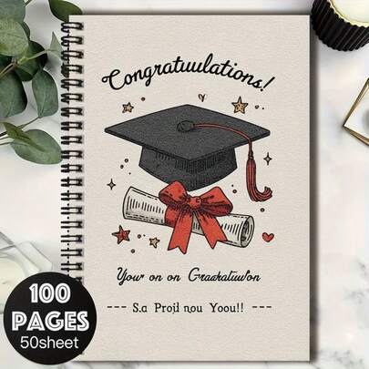 1 pièce Cahier à spirale exclusif de la saison de remise des diplômes, avec une couverture présentant un motif de toque de graduation et de parchemin, avec la mention "Félicitations !". 100 pages intérieures de haute qualité, convenant pour les dossiers de travail, les notes d'étude, l'écriture de journal intime, la planification quotidienne, et également un cadeau réfléchi pour un anniversaire ou une remise des diplômes.