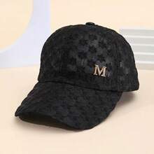 1pc Women's Spring/Summer Daisy Mesh Lace Floral Print Minimalist Metal M Logo Lightweight Comfortable Sun Protection Baseball Cap For Travel, Party, Outing And Daily Wear - M-sign Baseball Cap - View 5