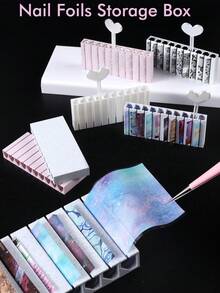 1pc Nail Art Transfer Foil Storage Box Organizer Case For Nail Foil Rolls Sticker Decals, Pink White Grey Dust-Proof Manicure Tool Container For Salon Use - Multicolor - View 1