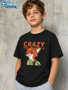 Disney Zootopia 1 Piece Teen Boys Nick Wilde "Crazy Strawberry" Print Short Sleeve T Shirt Black Daily Summer Boys Clothes Teen Boy Clothes Shirts - 黑色 - 查看 3