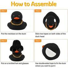 1pc Black Duck Statue With Hat, Glasses And Necklace, Suitable For Car Dashboard, Motorcycle Interior, Holiday Celebration And Gift, Rubber Duck Decor - A - View 7
