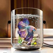 1個可調節3D魚網與耐用透明PET圓形魚缸，防碎防翻桌面水族箱，適合烏龜與小魚，天然石紋設計 - 家用與辦公室完整水族入門套裝 / 多款風格可選 - 無色 - 查看 4
