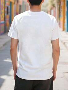 Men's Summer Fashion Casual Pattern T-Shirt With Rooster And Eagle Print On Cultural Background, Round Neck, Short Sleeves, 220g Pure Heavy Cotton, Thick And Comfortable QCWV - 白色 - 查看 5