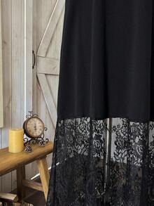 MEXWildy Vestido casual de cuello redondo de manga corta, unicolor, holgado, con encaje, adecuado para salidas y atuendo de aeropuerto, vestido de dinero viejo, vestido para salir, atuendo de maestra, vestidos elegantes para mujeresMEX BCNU - Negro - Ver 5