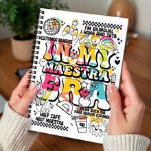 1本有趣 Maestra 螺旋筆記本 - 西班牙文教師雜誌，彩色教育塗鴉與西英雙語設計 - 給女教師和男教師的禮物，學校用品，西班牙文教師禮物，教室用品，趣味插圖，耐用封面，主題文具，禮物購物 - G - 查看 1