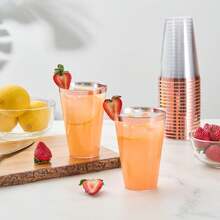 20 buah Gelas Plastik Bening dengan Pinggiran Emas Mawar, Gelas Plastik Aman untuk Makanan Dingin, Cocok untuk Pesta Ulang Tahun, Pesta Kolam Renang - Rose Gold - View 5