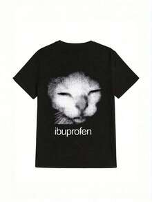 Camiseta Casual de Mujer con Estampado Divertido: Gato y Ibuprofeno - Tee Negra Lavada Suave, Cara Blanca del Títere Tabby e Impresión de Pastilla, Corte Relajado en Cuello Redondo para el Verano, Camiseta Oversize para Mujer, Camiseta Divertida, Camisetas Divertidas, Camisetas Divertidas, Camisetas Divertidas, Camiseta Gráfica para Mujer, Tops, Ropa, Camiseta Oversize para Mujer, Camisetas Extrañas, Ropa Divertida, Camiseta de Talla Grande, Camiseta Tonta, PWSU - Negro - Ver 1