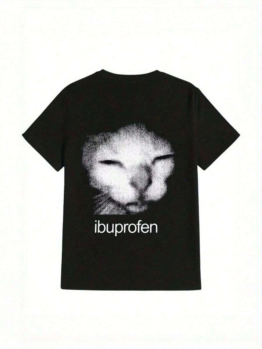 Camiseta Casual de Mujer con Estampado Divertido: Gato y Ibuprofeno - Tee Negra Lavada Suave, Cara Blanca del Títere Tabby e Impresión de Pastilla, Corte Relajado en Cuello Redondo para el Verano, Camiseta Oversize para Mujer, Camiseta Divertida, Camisetas Divertidas, Camisetas Divertidas, Camisetas Divertidas, Camiseta Gráfica para Mujer, Tops, Ropa, Camiseta Oversize para Mujer, Camisetas Extrañas, Ropa Divertida, Camiseta de Talla Grande, Camiseta Tonta, PWSU - Negro - Ver 1