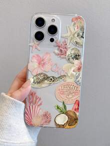1pc Fashion Creative Full-Screen Pink Shell, Sea Turtle, Coral Flower Pattern Transparent Shockproof TPU Phone Case, Suitable As Holiday Gift For Partner And Friends, Compatible With Apple Xs/Xsmax/Xr/11 12 13 14 15 16pro/Promax/14 15 16plus 17, Nothing, Pixel, Series - Multicolor - View 5