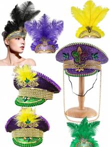 Diadema de plumas artificiales y lentejuelas, tocado de plumas de carnaval, estilo vintage de los años 20, accesorio de disfraz de fiesta DIY, diadema de plumas coloridas, adecuada para fiesta de cumpleaños, día de carreras, té de la tarde, Nochevieja, concierto y decoración del hogar, boda de baile, actuación en el escenario, disfraz de carnaval y accesorios, suministros para fiestas, despedida de soltera, accesorios de fotografía, carnaval del Día de San Valentín. - multicolor - Ver 2