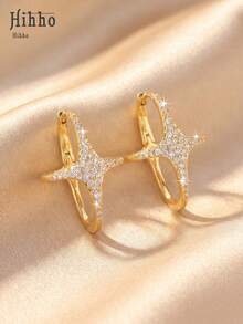 Hihho 1 Pair X-Shaped Fully Paved Zirconia Hoop Earrings, Dual-Color Options, Luxury Versatile Commuter Earrings, Personalized Criss-Cross Earrings, Professional Commute Style - X Type - View 6