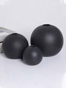 1件/3件裝圓形花瓶裝飾品 Ins北歐風現代極簡圓形花瓶 桌面家居玄關花卉裝飾擺件 - 黑色 - 查看 4