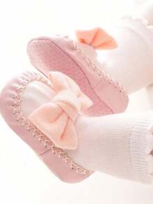 1 双女婴柔软舒适时尚蝴蝶结公主风格可爱婴儿袜子 - 粉色 - 查看 3
