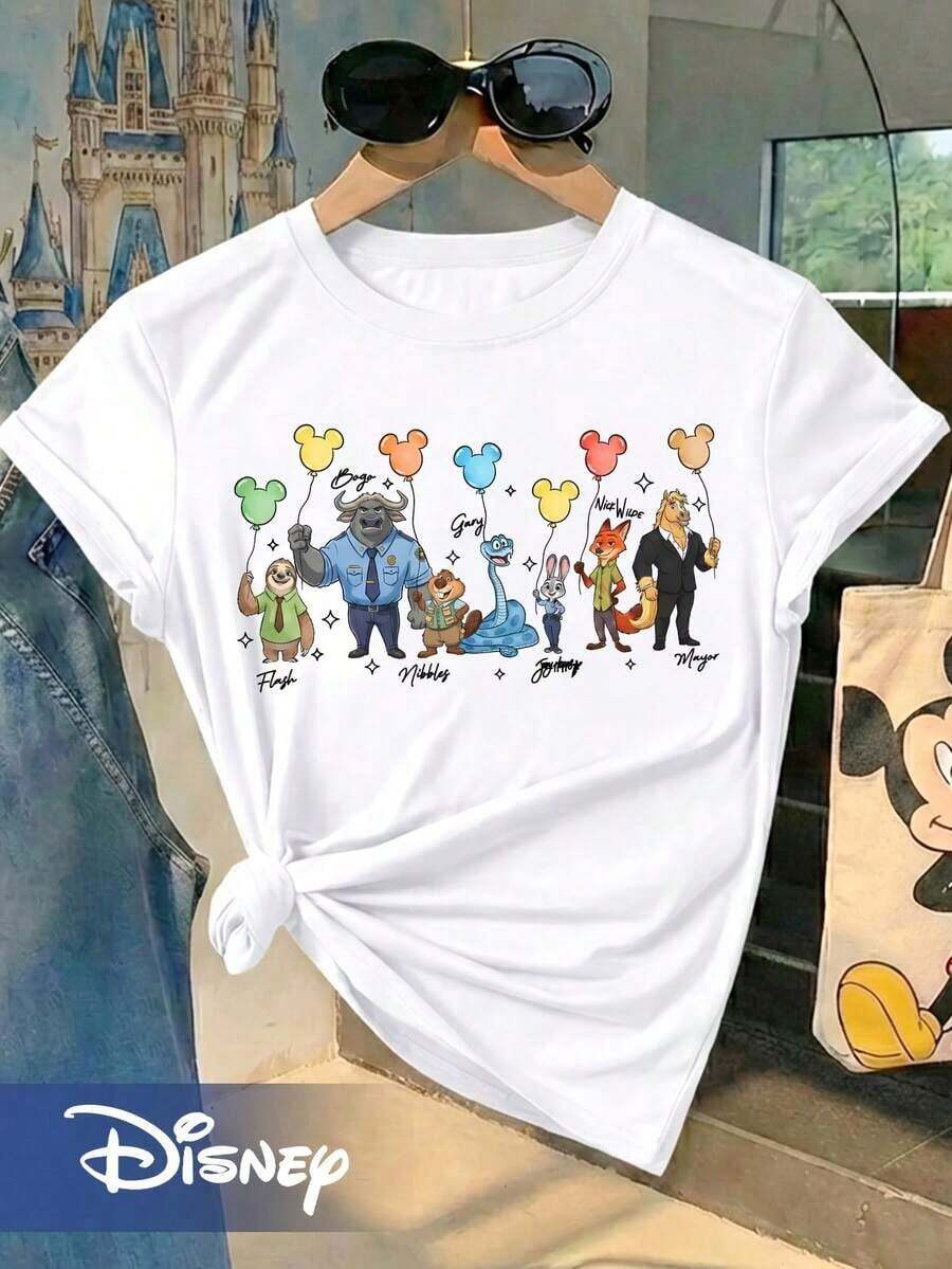 (Loose Version), Disney Zootopia Role Balloon Printing, Suitable For Summer And Spring Seasons, Holiday Gift Party Costumes, Ladies' Costumes.Unisex, Couple Shirts, Excellent Gifts.Unisex, Couple Shirts, Excellent Gifts. - 白色 - 查看 1