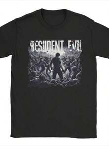 Camiseta de Leon Scotts Kennedy Rodeado de Zombis Residentes Malvados para Hombre, Camisetas de Algodón Novedosas, Camisetas de Cuello Redondo, Idea de Regalo - Negro - Ver 1
